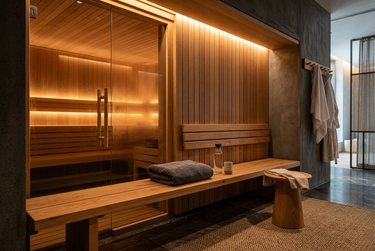 Warm sauna and recovery lounge at Forge Athletic Club