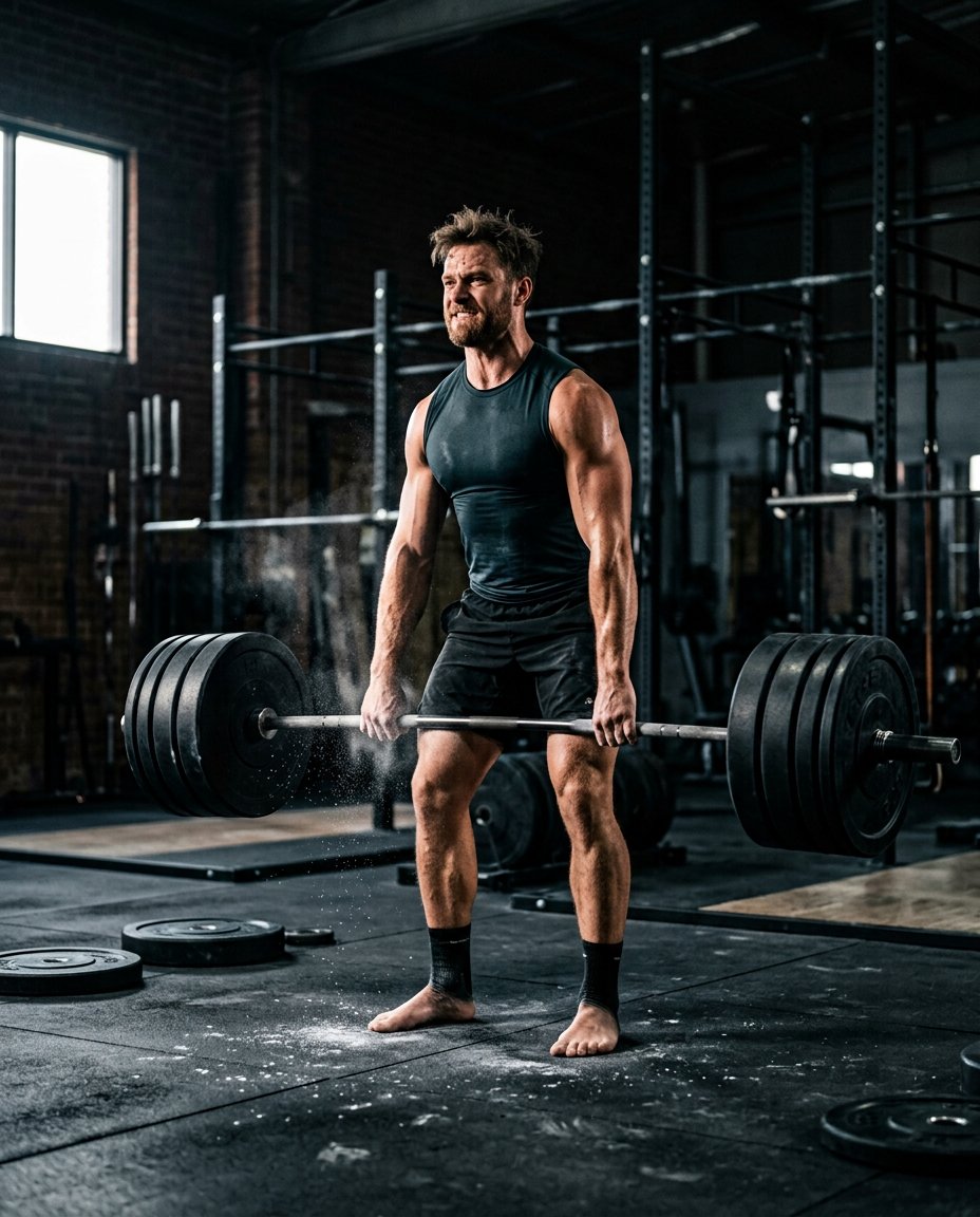 Athlete squatting with a barbell in the strength zone